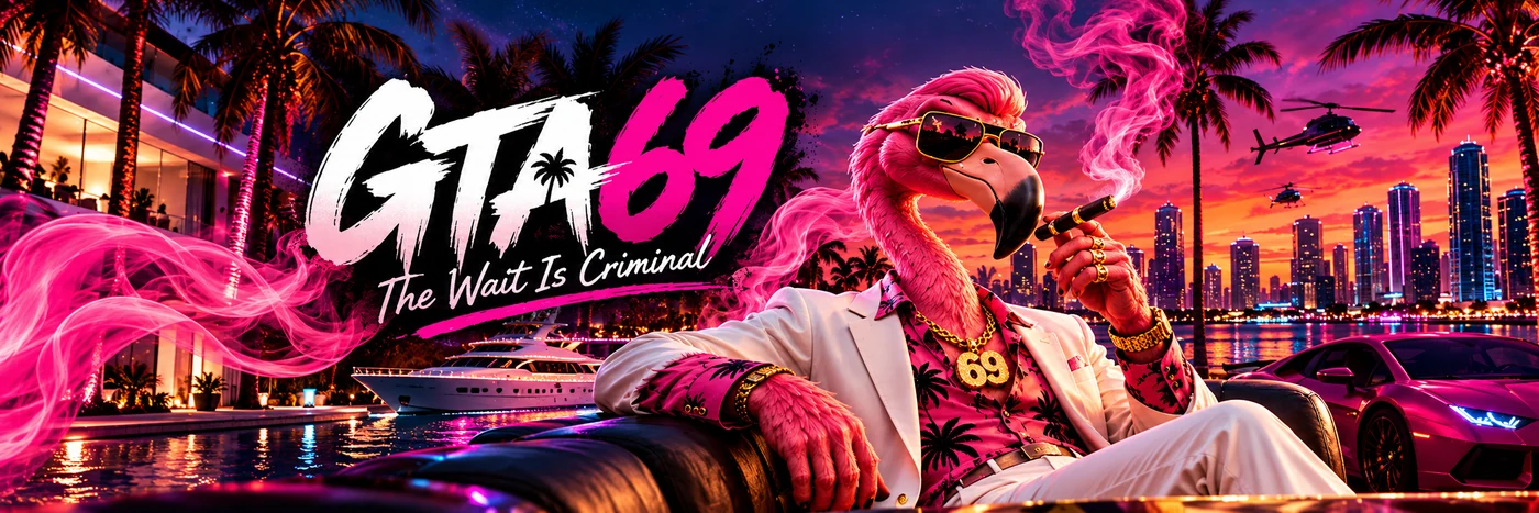 Retro neon Miami scene with Don Flamingo